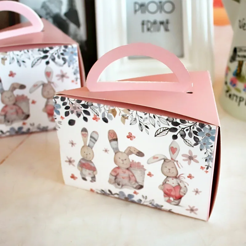 

Cartoon Pink Rabbit Cake Box Food Grade Cardborad Triangular Baked PackingTools Disposable Box Bakery Take Away Box 20/50pcs