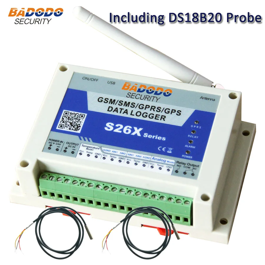 US $94.90 Badodo GSM GPRS Temperature Data Logger Temperature Sensor Temp Recorder Temperature Logger Alarm S260 with 2pcs DS18B20 Sensor