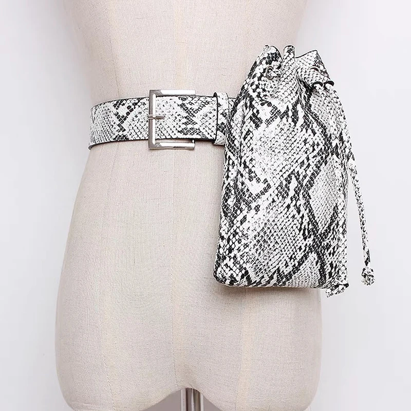 

Leather Snake Printed Fanny Pack For Girls Women Waist Pouch Belt Bag Portable Drawstring Handbag Money Belt Pocket Fanny Bag