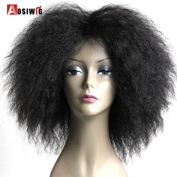 

AOSI WIG Short Fluffy Hair Afro Kinky Curly Black Brown Natural Heat Resistant Synthetic Cosplay Wigs for Black Women