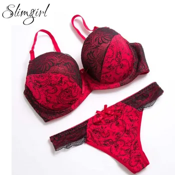 

Slimgirl Women Health Big Size Lace Bra Set Push Up Underwire Bra & Brief Sets Sexy Lingerie Panty Female Underwear B C D E Cup