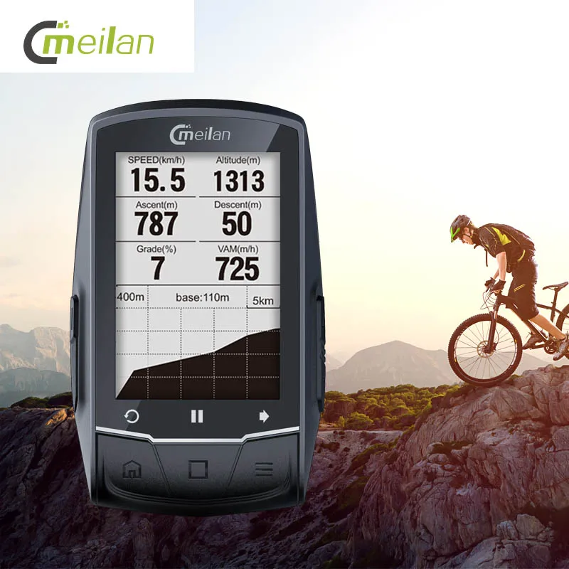 Meilan M1 Bike GPS bicycle Computer GPS Navigation BLE4.0 speedometer Connect with Cadence/HR Monitor/Power meter(not include