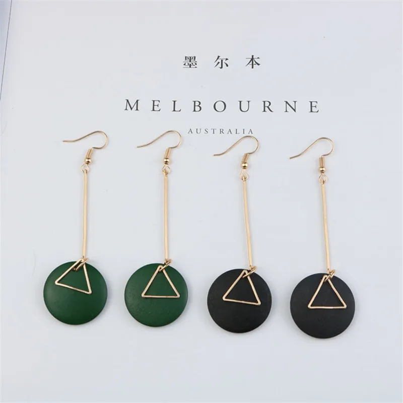 

Korean Trendy Wood Geometric Triangle Woman Girls Dangle Drop Earrings Fashion Jewelry-LAF
