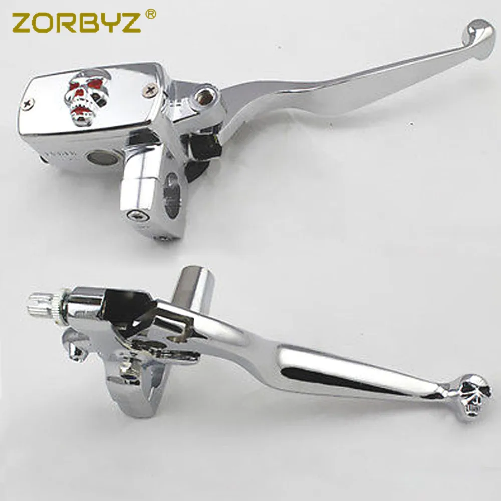 ZORBYZ Chrome 7/8" 22mm Skull Handlebar Control Reservoir 14mm Bore Brake Clutch Levers Fit for