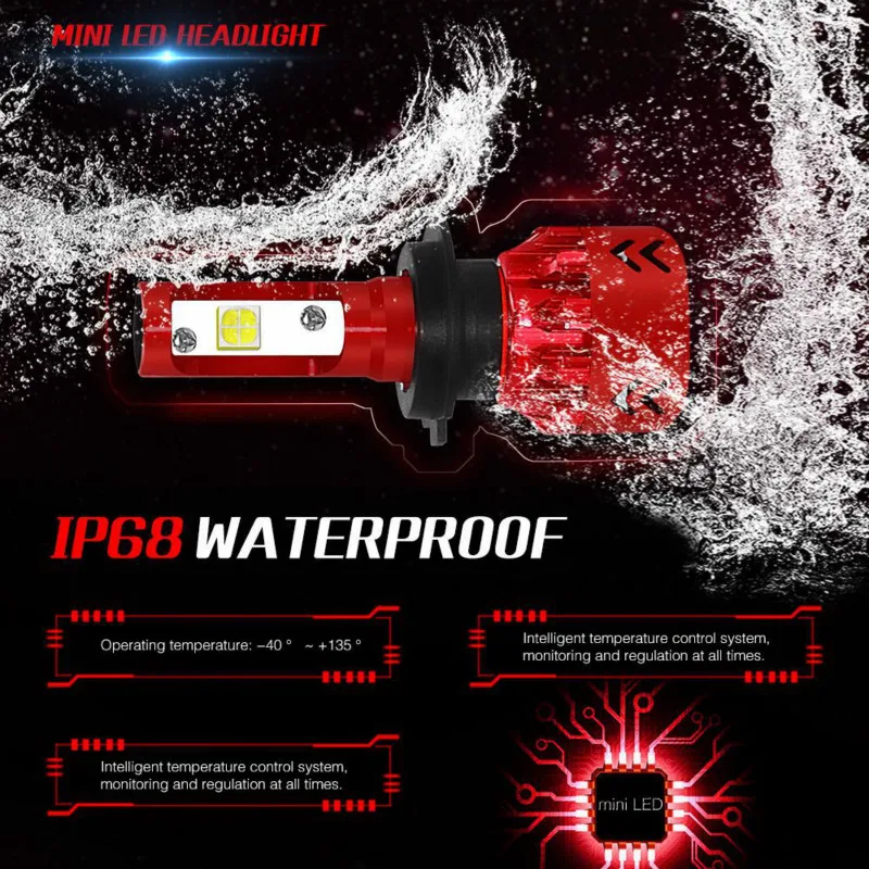 Светодиодный головной светильник мини 9600LM CREE XHP50 супер светодиодный чип 12В 6000k h7led