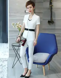 Формальные женские брючные костюмы для Женский деловой костюм белый блейзер и пиджак комплект рабочая одежда офисная одежда стиль