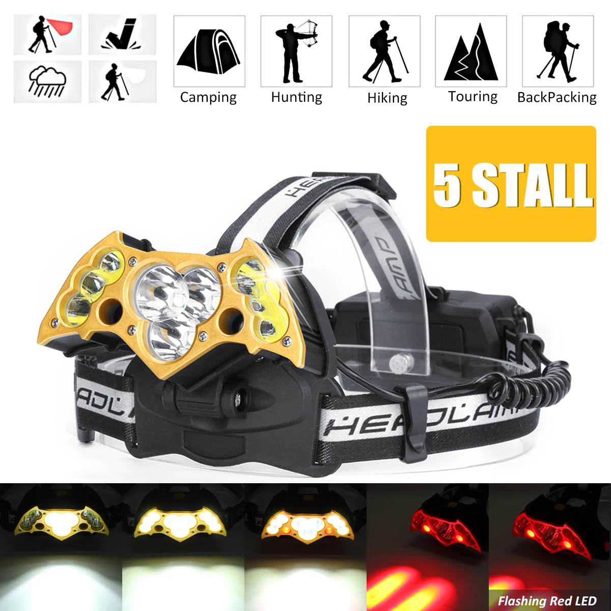 

Smxui 7/9/11 LED Headlamp 50000LM LED T6 Headlight Head Flashlight Torch Forehead Rechargeable Head Lamp Fishing COB Headlight
