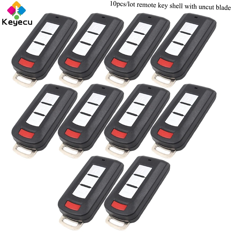 

KEYECU 10PCS/Lot Replacement Smart Remote Key Shell - 3+1 Buttons & Emergency Blade - FOB for Mitsubishi Lancer Outlander Galant