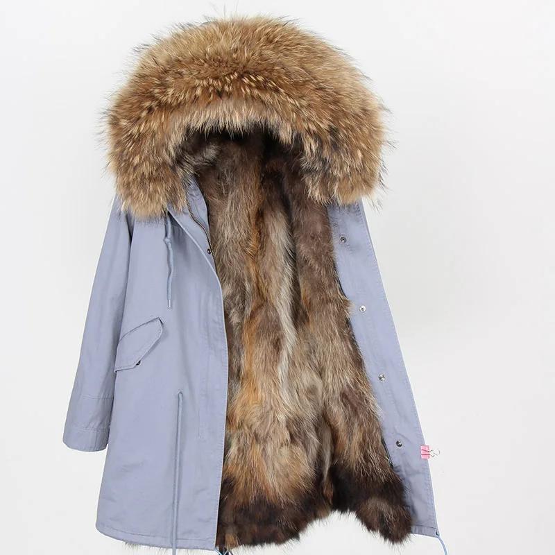 Зимнее женское пальто из натурального меха с воротником из розового лисьего меха, женская верхняя одежда с подкладкой из меха енота, черная парка, длинная куртка-парка - Цвет: XXD33-4