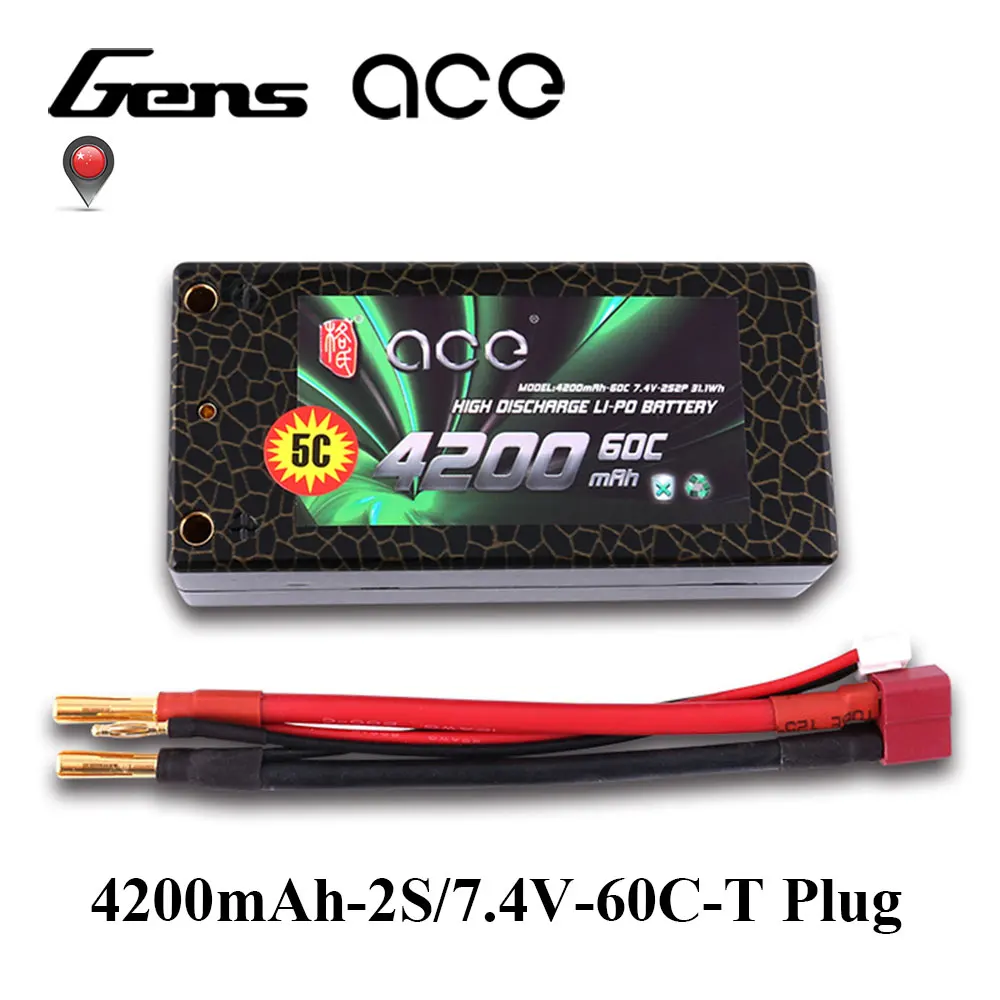 

Gens ace 7.4V Lipo Battery 4200mAh Lipo 2S 60C-120C RC Battery Pack Dean Plug for 1/10 RC Car HPI HSP BSD Car