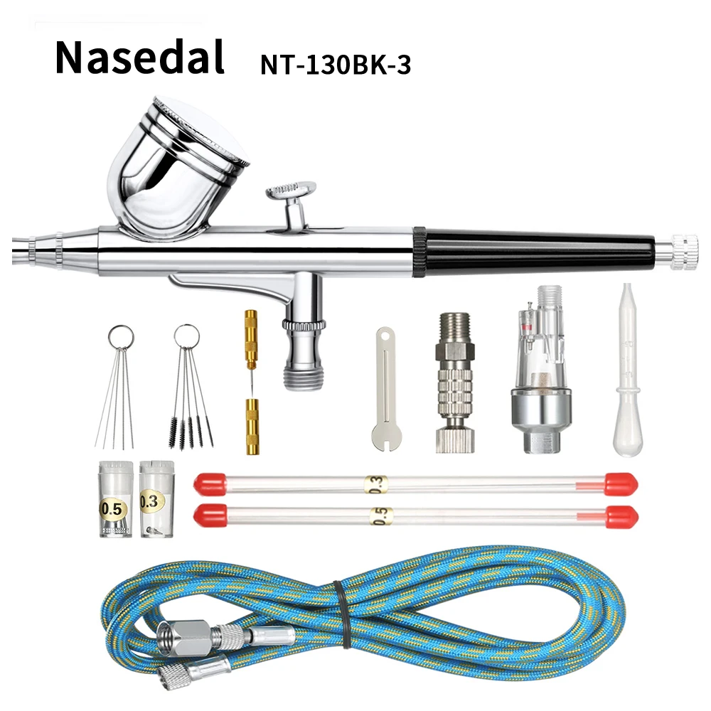 

Nasedal Dual-action Airbrush Paint Spray Gun Makeup Air Brush Paint Set Face Tattoo Art DIY Tool 0.2mm/0.3mm/0.5mm 7cc