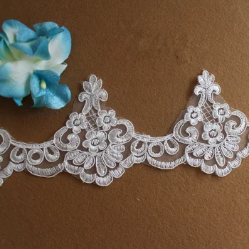 

High Quality 9.5cm Off WhiteThread Alencon Tulle Lace Eyelash Trim,Bridal Veils embroidery wedding lace trim