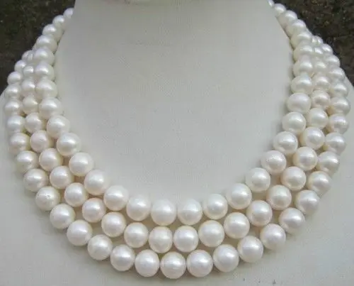 

9-10MM NATURAL PERFECT SOUTH SEA WHITE PEARL NECKLACE 14K CLASP 50 inch