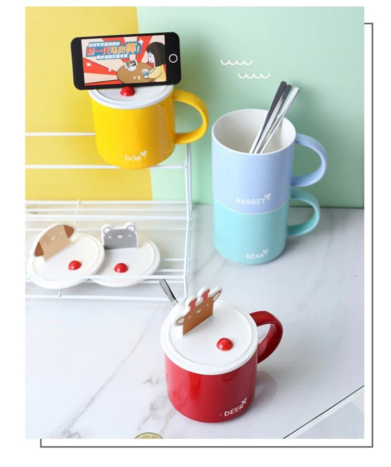 HOMIE Fun animal stent cup With lid and spoon cup Coffee Mug Large Capacity 400ml Mugs creative Drinkware Coffee Tea Cups Gifts07