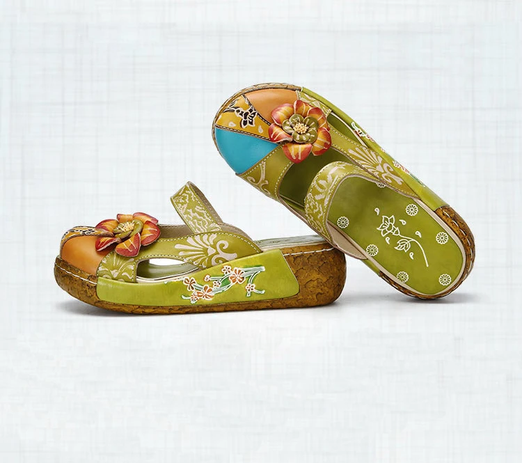 GKTINOO Flower Slippers Genuine Leather Shoes Handmade Slides Flip Flop On The Platform Clogs For Women Woman Slippers Plus Size