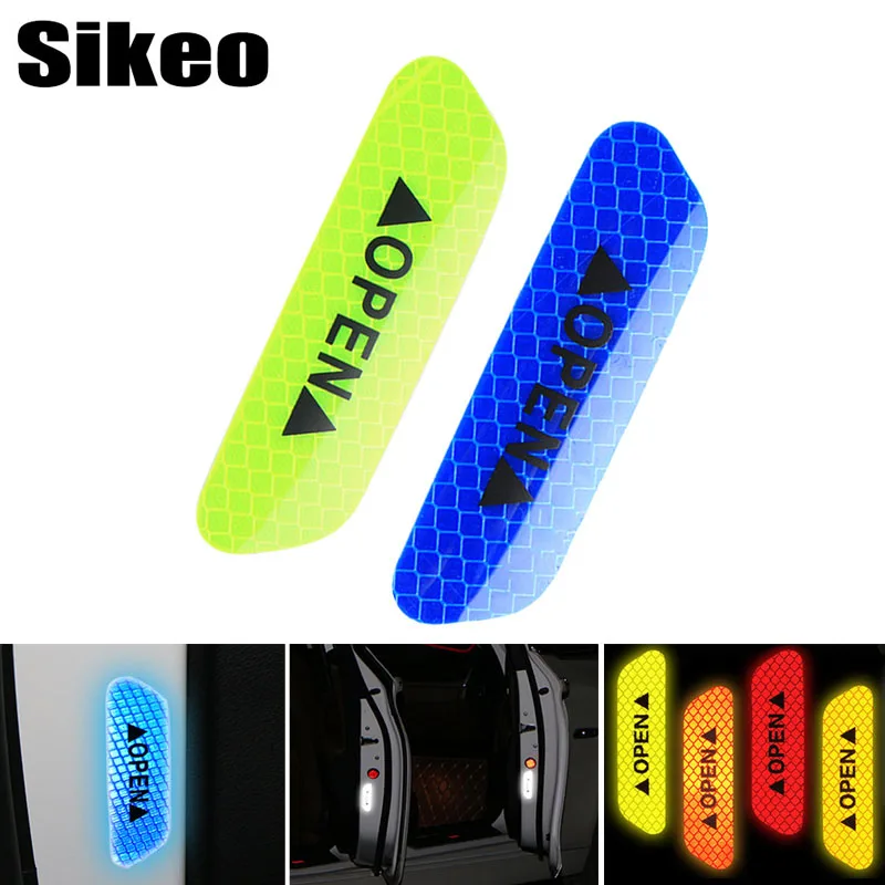 

4Pcs Car OPEN Reflective Tape Universal Car Driving Safety Door Stickers Warning Mark Reflective Stickers Exterior Accessories
