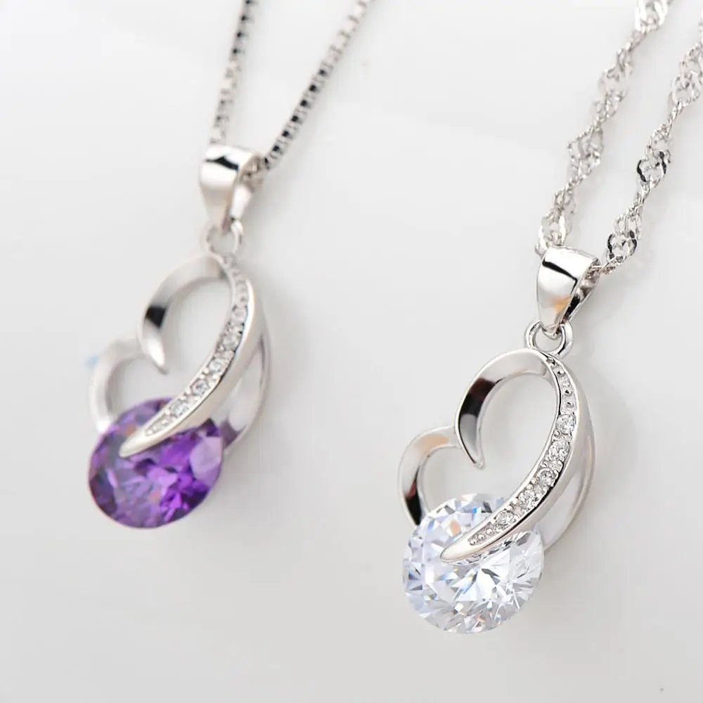 

Sterling Silver Clavicle Necklace Pendant Wedding Jewelry Zircon Diamond Pendant 925 Silver Necklace 18inches Rotation Heart
