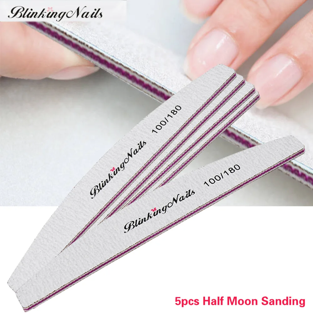 BlinkingNails 5pcs Half Moon Sanding 180/100 Nail File Manicure Nail