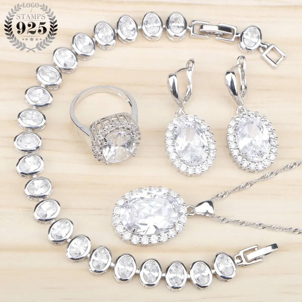 White Zircon Costume Women 925 Silver Bridal Jewelry Sets Bracelets