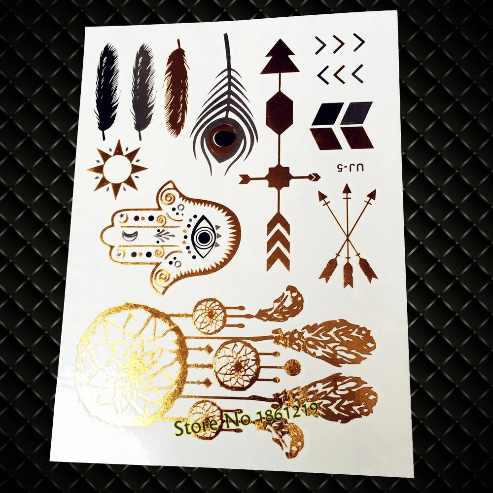 Baru Ukuran Besar Emas Dreamcatcher Henna Temporary Tattoo Seni
