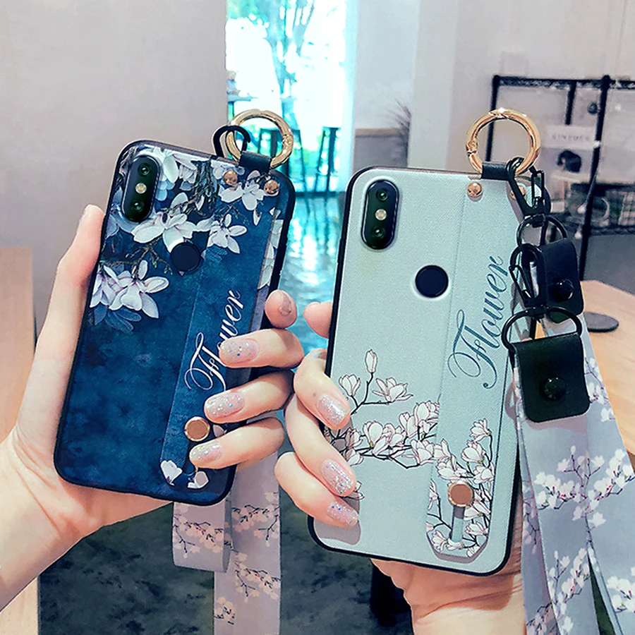 

For xiaomi mi A1 A2 MAX 2 case cover fashion Wristband flower painted with strap soft silicon phone bag case for redmi note 5 4X