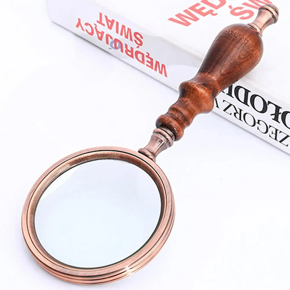 

Portable Handheld 10X Magnifying Glass 88mm Retro Wooden Handle Magnifier High Definition Optical Glass Reading Loupe Glass