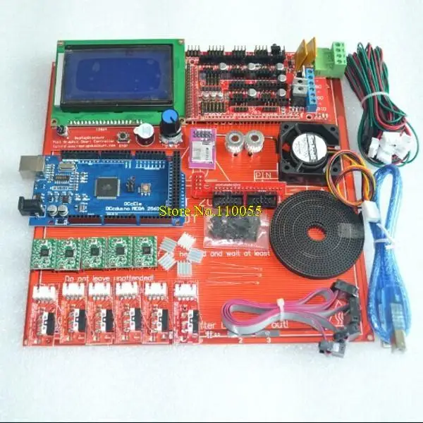  Reprap Ramps 1.4 Kit With Mega 2560 r3 + Heatbed mk2b + 12864 LCD Controller + A4988 Driver + Endstops + Cables For 3D Printer 