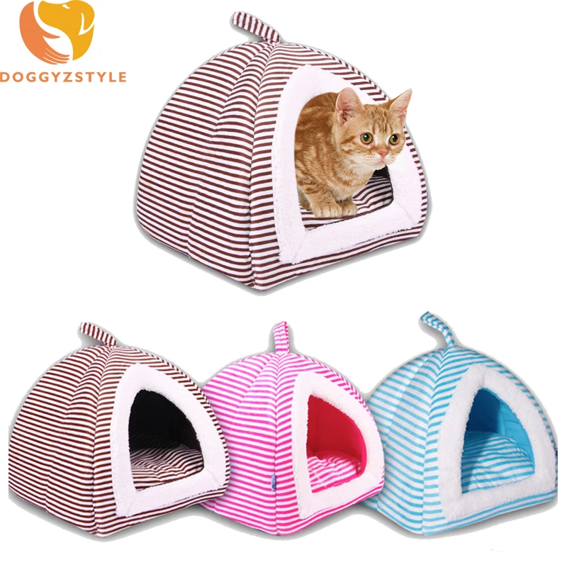 All Seasons Pet Dog Cat House PP Cotton Warm Tent Stripe Pet Dog House
