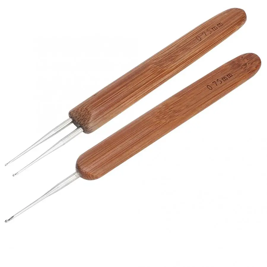 Металлические иглы для вязания крючком с бамбуковой ручкой крючком крюк для плетения волос дреды инструмент 0,75 мм Braiders для африканских женщин волос