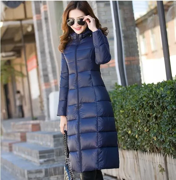 Для женщин Зима зима горячая корейской версии Новинка Узкие однотонные длинные с длинными рукавами большой ярдов Теплая хлопковая куртка A16