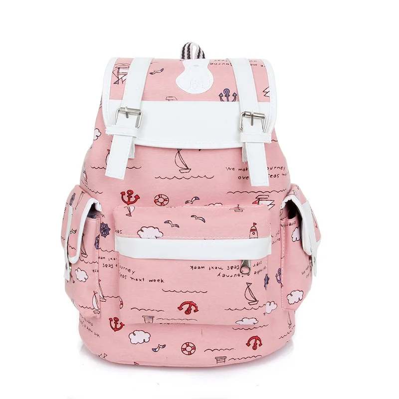 

2018 Arrival Childlike Boat Anchor Printing Backpack Kawaii School Bags for Teenage Girls Pink Women Backpack Canvas Travel Bags