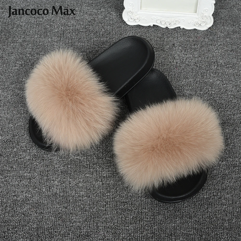 Jancoco Max/модные шлепанцы с натуральным лисьим мехом; женские шлепанцы; летние пляжные сандалии; Вьетнамки с натуральным мехом; S6043