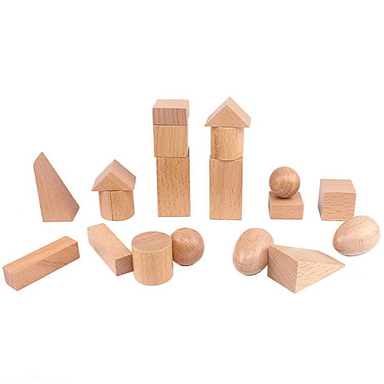 Portable Kid Shape Wooden Blocks Montessori Toy w/Bag for Spatial Perception 