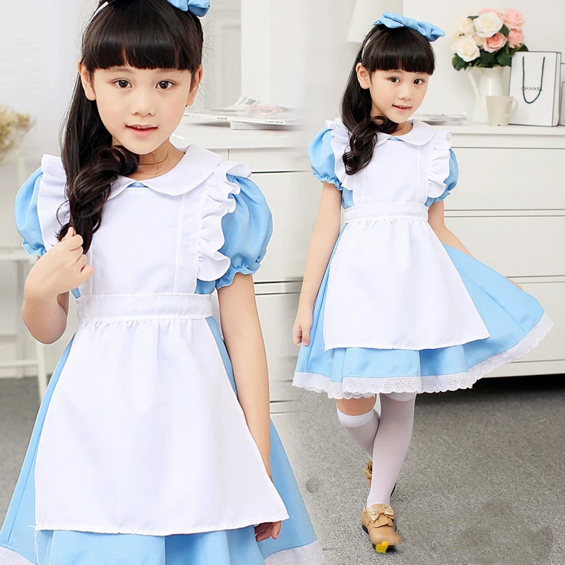 

children girl blue alice in wonderland halloween costume for kids party lolita maid dress cosplay Fancy carnival costumes girls