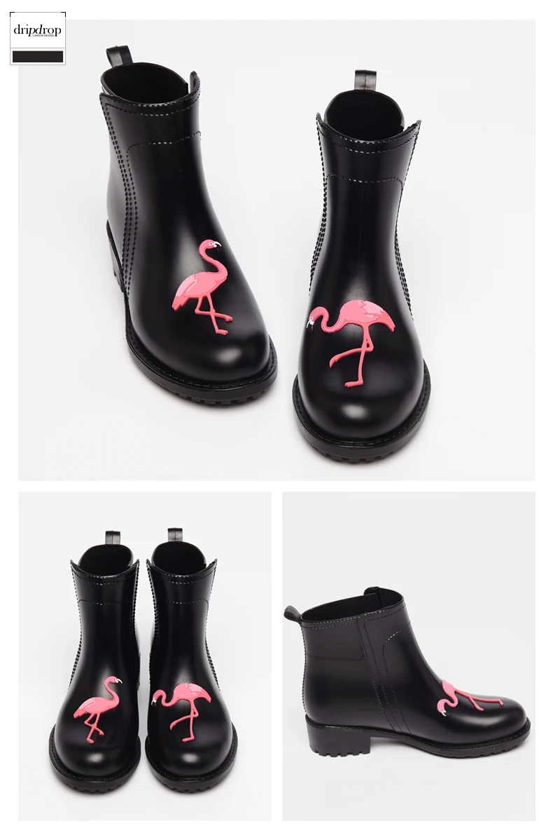 Непромокаемые сапоги с Фламинго; Женская водонепроницаемая обувь из ПВХ на высоком каблуке с изображением кота и принца; короткие резиновые сапоги; женские резиновые сапоги