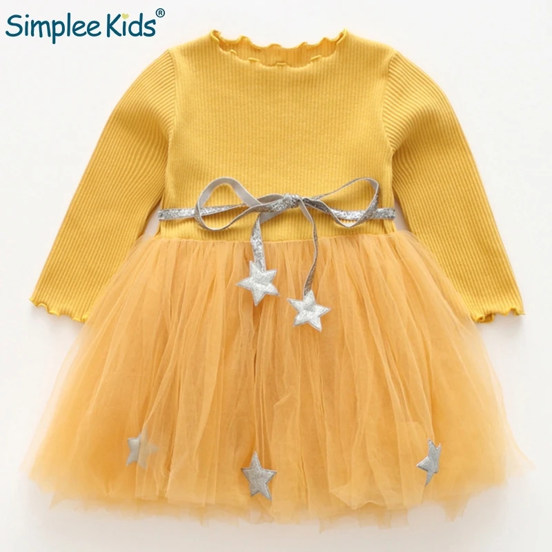 

Simplee Kids Autumn elegant girl dresses for birthday party Pink navy blue orange children clothing 2018 Fall petty girl sweater