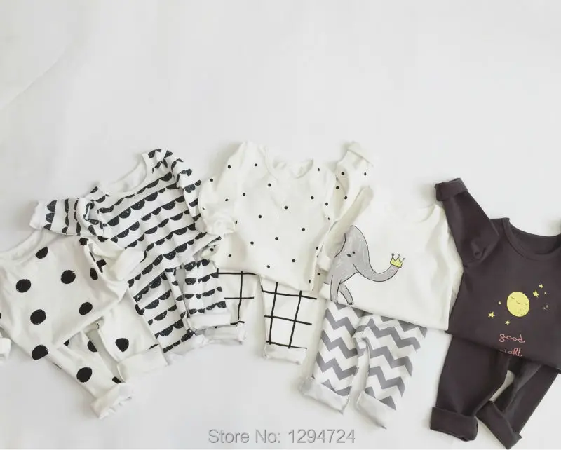 KIDS elephant print baby boy clothes t shirts+ PANTS 2 pcs clothing sets kikikids baby girl clothes pajama sets PAJAMA SET rabbit print wrap pajama set with eye mask