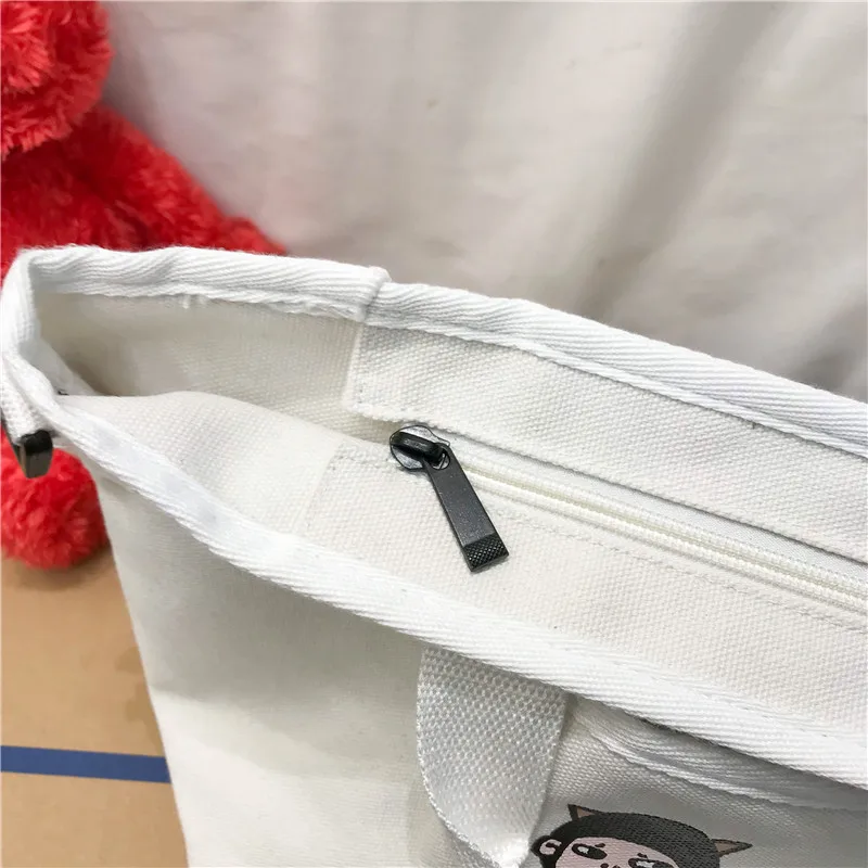 Menghuo High quality canvas cartoon handbag Large capacity Shoulder Bag Preppy Style Ladies Shopping Travel Casual Totes Bags (2)1
