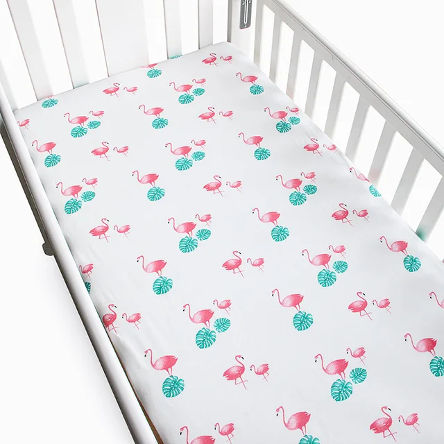 Baby Bed Sheets Pure Cotton Cute Flamingo Crib Sheets Soft Breathable Baby Bed Linen Mattress