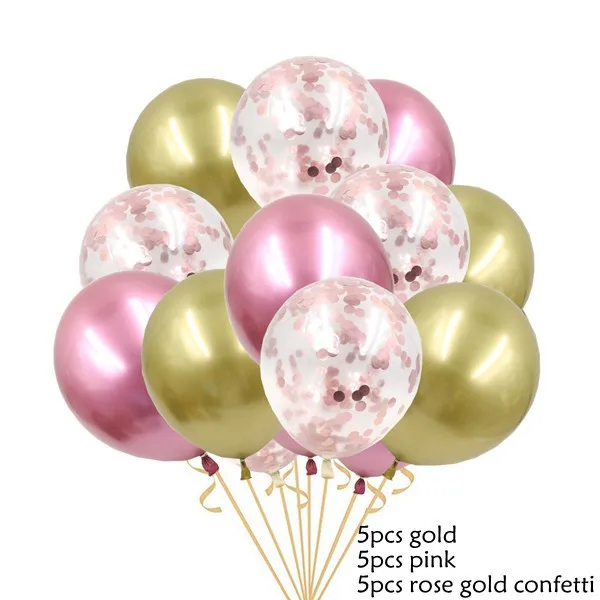 15 шт. 12 дюймов металлические цвета латексные воздушные шары с конфетти надувной шар для свадьбы, дня рождения, украшения - Цвет: Gold Pink RG Confett