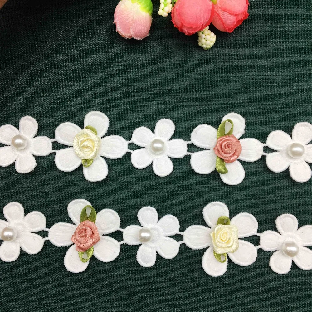 Vintage Flower Embroidered Lace Trim Ribbon Applique Wedding Sewing Craft Fabric 