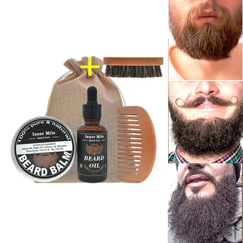 

2018 New 4pcs/set Men's Beard Care Set Moisturizing and moisturizing beard cream Natural Comb Beard care