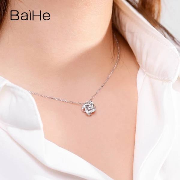BAIHE Solid 18 K Белое Золото(AU750) Сертифицированные натуральные Алмазы обручальные женские модные ювелирные изделия Подарочные ожерелья