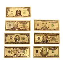 7 unidades/juego de Billetes de dólar chapados en oro, 1/2/5/10/20/50/100 dólares, oro antiguo, recuerdo de Estados Unidos, dinero falso, decoración del hogar
