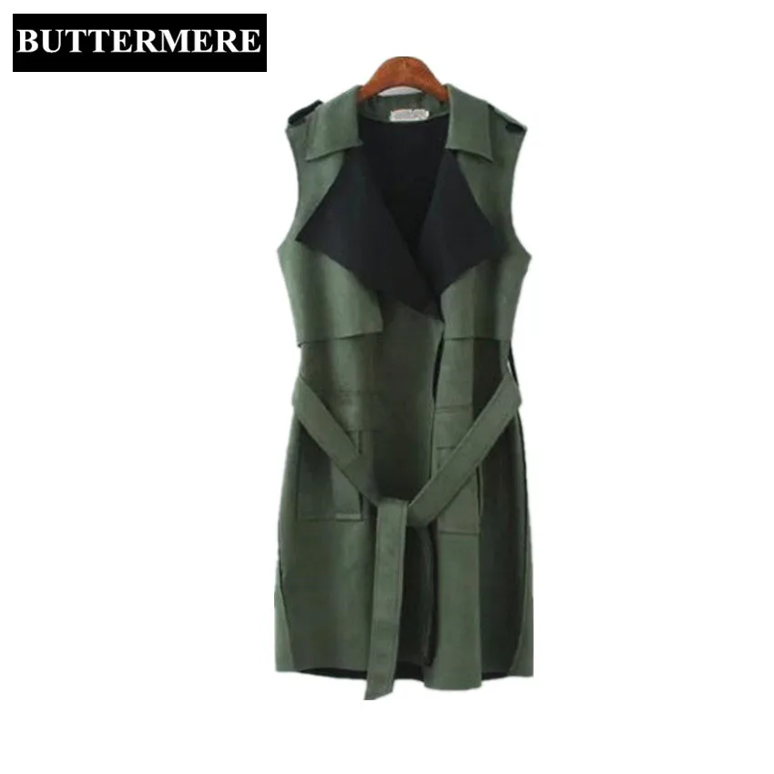 BUTTERMERE Brand Clothing Suede Vest Women Sleeveless Jacket Green Plus Size Long Waistcoat Large Size Women Clothing BUTTERMERE Brand Clothing Suede Vest Women Sleeveless Jacket Green Plus Size Long Waistcoat Large Size Women Clothing