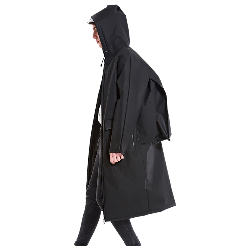 Прозрачный дождевик Yuding, водонепроницаемая дождевик на молнии, женский рюкзак с капюшоном, мужской/женский дождевик, школьный рюкзак Abrigo Mujer - Цвет: Black