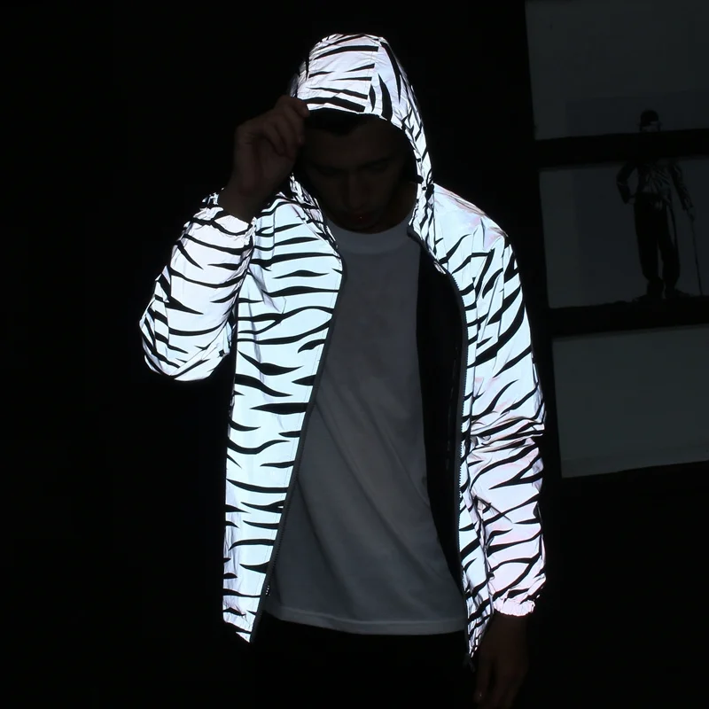 

Fall 2019 thin men printed stripe jacket zebra 3 m reflective jackets