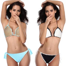 Ручной работы крючком микро бикини вязаный купальник для девочек бразильский комплект бикини Бралетт сплошной купальник женский на завязках