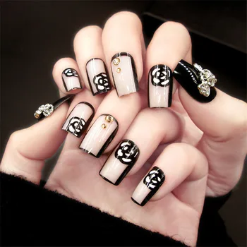 

New high quality fashion shiny 24 piece fake nail patch female imitation nails complete high square design finger nail art tips