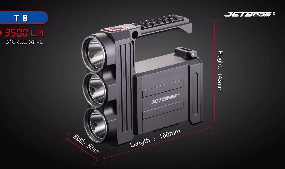 Metros de Campismo Água em Busca de Luz Jetbeam t8 Levou Lanterna Cree 3 xpl Led Max. 3500 Lumens Feixe Distância 800 da Tocha à Prova d' 16 JETBeam T8 LEVOU Lanterna CREE 3-XPL LED